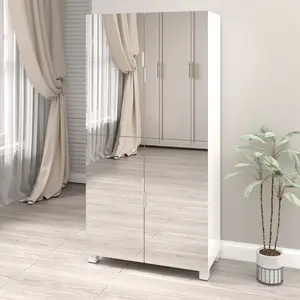 8-Tier Shoe Storage Cabinet with Mirror Door - 32 Pair Organizer for Closet, Hallway & Entryway (White)