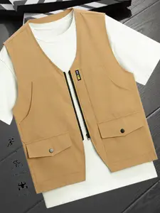 Men's Tactical Work Vest, Large Pockets Casual Tank Top, Lightweight Quick-Dry Sleeveless Jacket, Outdoor Sports, Running, Cycling, Hiking, Streetwear