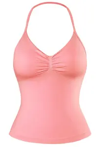 Orange-Red Women's Halter Tank Top, Detachable Chest Pads Breathable Camisole, V-Neck Cutout Sports Bra, Suitable for Yoga, Fitness, Running and Daily Wear.