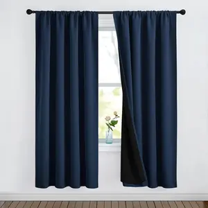 Full Shade Panels, Pair of Energy & Noise Blocking Out Blackout Drapes for Apartment Window, Thermal Guest Room Lined Window Dressing(Navy, 52 x 72 inch)