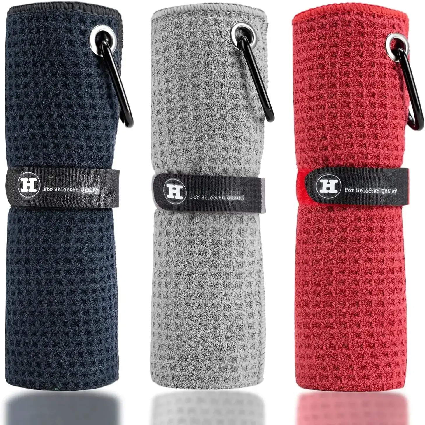 Microfiber Golf Towel (16" X 16") with Carabiner Clip, Waffle Pattern Golf Towel Hook and Loop Fastener - The Convenient Golf Cleaning Towel