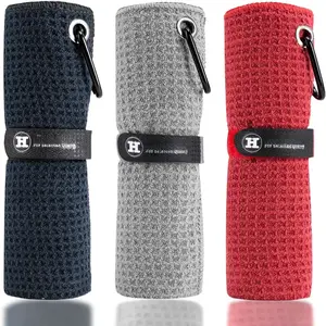 Microfiber Golf Towel (16" X 16") with Carabiner Clip, Waffle Pattern Golf Towel Hook and Loop Fastener - The Convenient Golf Cleaning Towel