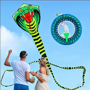[Giant Kite] Durable, Easy-to-Fly 400-meter Giant Green Krait Kite Set | Large Snake Design for Outdoor Fun - Perfect for Beaches and Parks, Ideal Halloween, Christmas, Thanksgiving Gift; Wheels Shipped Separately