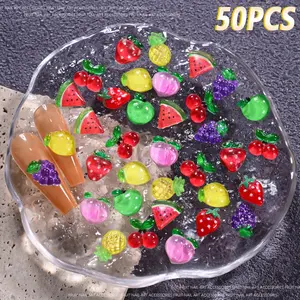 50Pcs Cartoon Simulation Summer Fruit Nail Charms – Cute Cherry Strawberry Watermelon Nail Art Supplies, Funny 3D Acrylic Decorations for DIY Press-On Nails – Perfect for Independence Day, Halloween, Thanksgiving, Black Friday Self-Care Party Gifts