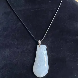 Jade Pendant with Lucky Squashe Design - 100% Myanmar Jadeite Stone, 1.62 x 2.66 x 0.95 Inches, Unisex, Icy White Color
