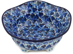 Polish Pottery Scalloped Bowl 10" Deep Sea Pansy