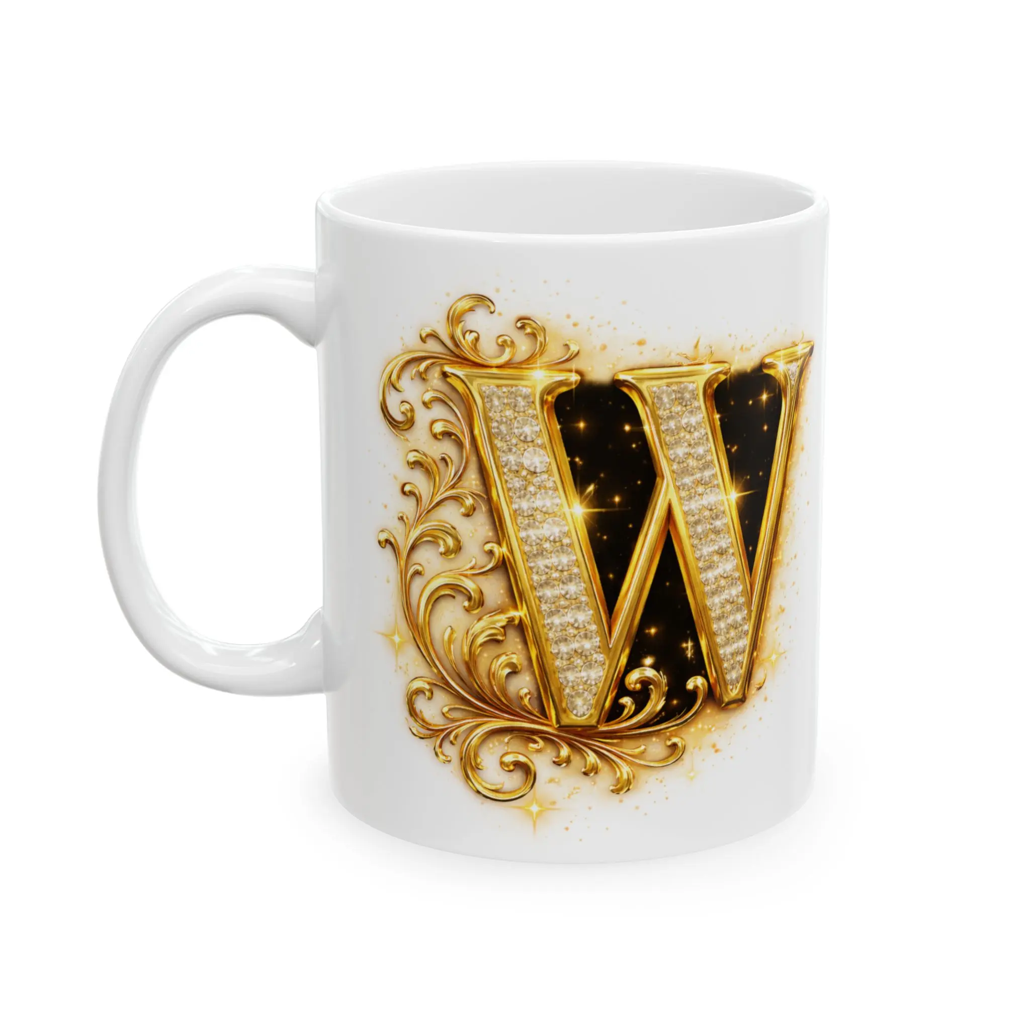 Gold Ornate Letter W Mug | Ceramic Monogram Mug