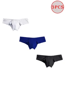3pcs Men's Soft Bikini Briefs Set-Moisture-Wicking Modal/Spandex (95/5) Butt-Lifting Seamless Low-Rise for Gym/Yoga/Athleisure Comfortable Breathable Triangle Pants Solid Color Sweatpants Boxer Briefs Men Menswear Plain Activewear Sport Baseball boxers