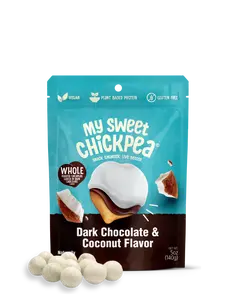 My Sweet Chickpea - Dark Chocolate & Coconut Flavor 5 oz. Vegan Gluten-Free High Protein Snacks with Crunchy Coconut Candy Finish