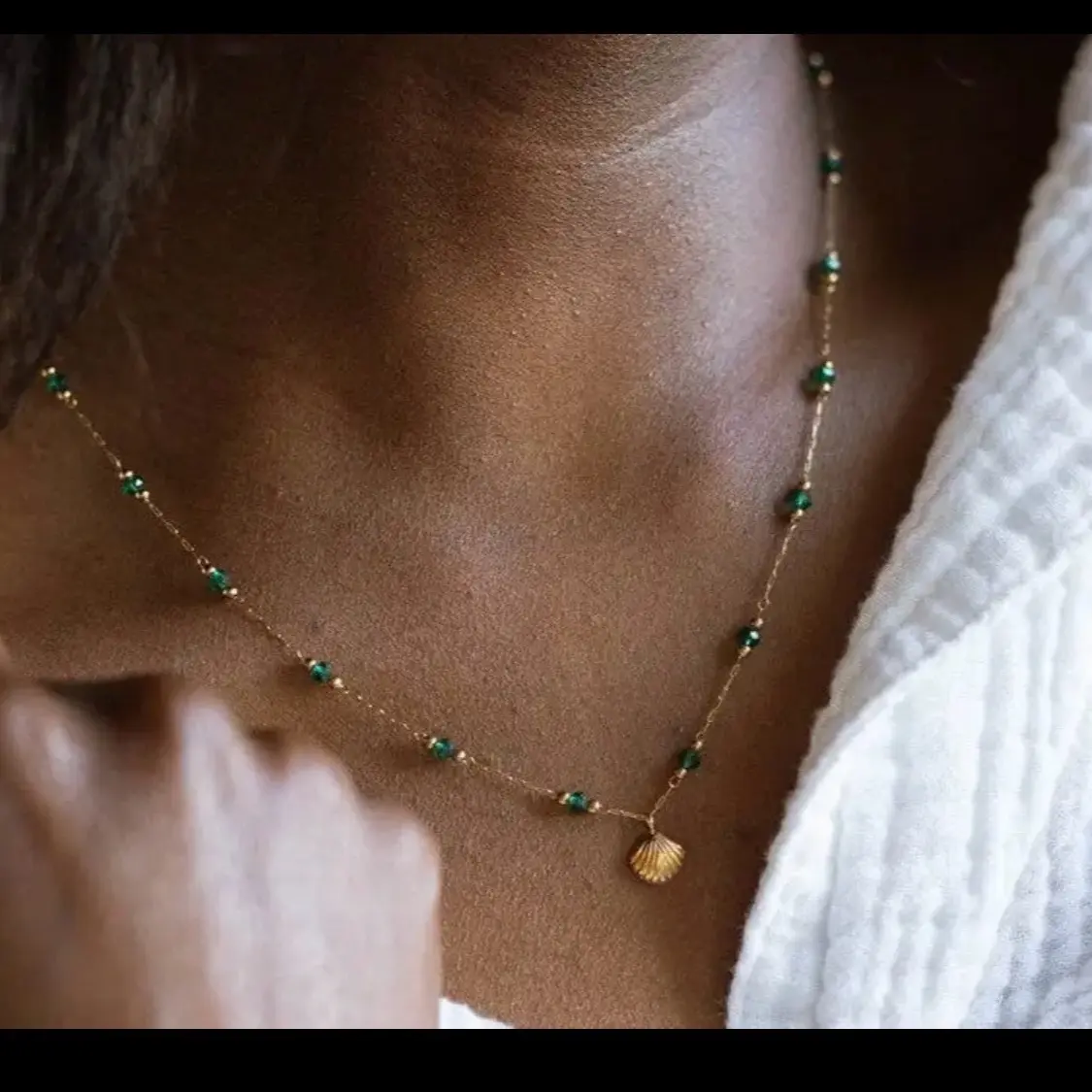 Green bead Clam necklace stainless steel