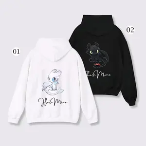 Toothless And Light Fury Matching Hoodie For Couple Graphic Hoodie Casual Streetstyle Fleece Fabric Pullover Hooded Trendy Tops Oufits