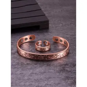 Unisex Copper Magnetic Bracelet Ring Set Vintage Simple Design Suitable for Daily Wear Men Women Jewelry Accessories