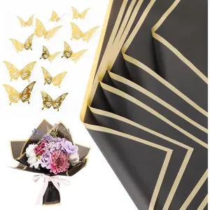 40 Sheets Flower Wrapping Paper,  Floral Paper Black Wrapping Paper for Flower Bouquet with 12 count  Butterfly