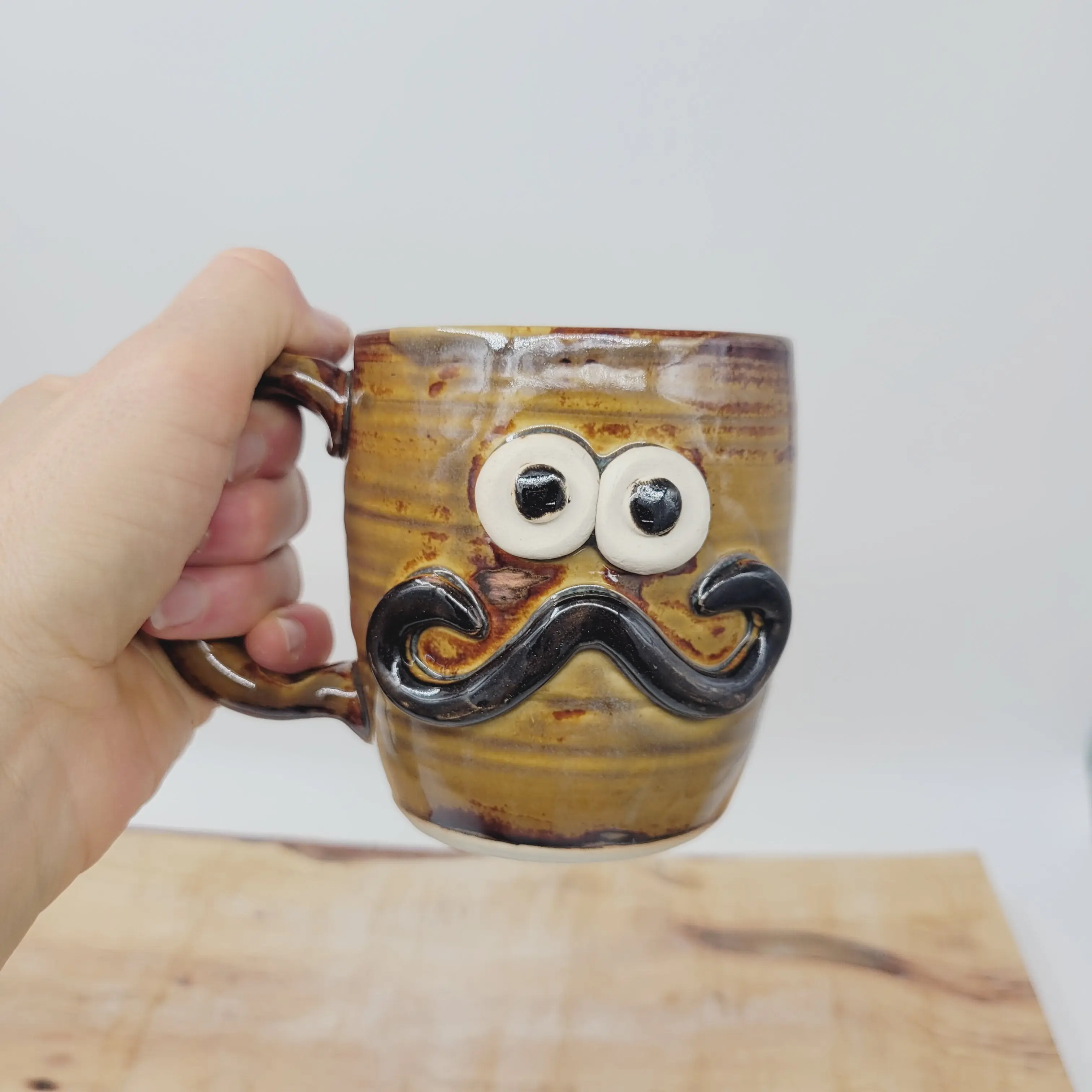 Mans Handlebar Mustache Face Mug | Funny Coffee Cup | Medium 10-12 Ounces | Handmade Stoneware Pottery | Man Gift