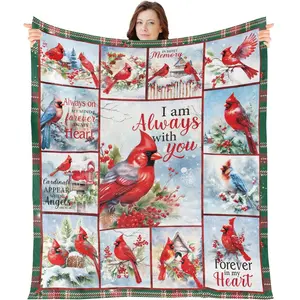 1pc Christmas Cardinal Theme Women's Gift - Cardinal Pattern Blanket, Christmas and Birthday Gift, Suitable for Both Men and Women, Comfortable Flannel Throw Blanket with Red Bird Pattern, Perfect for Bedroom, Sofa Bed, and Home Use.