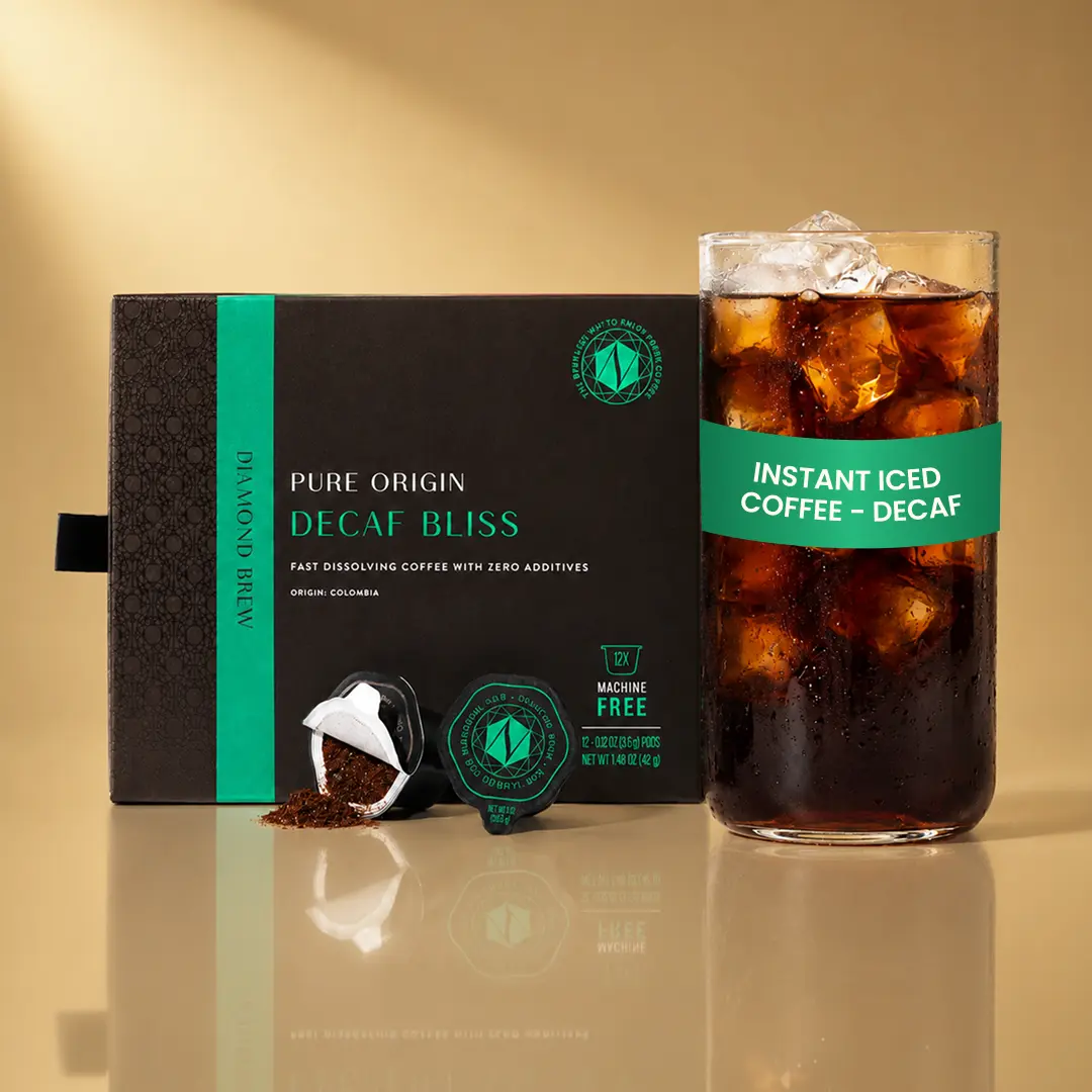 Decaf Iced Coffee, Single-Origin Colombia 100% Arabica, Natural, Sugar-Free, No Additives, Mold & Toxins Tested, Verified Clean, Non-Acidic, Gut-Friendly, Single Serve, Hot or Iced Cold Brew Decaf Drinks
