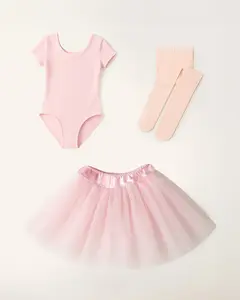 Girls Ballet Leotard Starter Kit (Short Sleeves Leotard & Tulle Skirt & Tights)