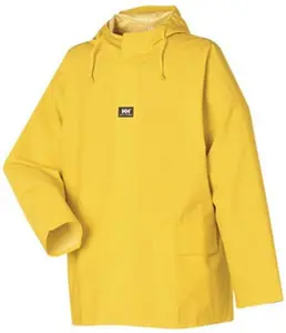 Helly Hansen Waterproof Yellow Work Safety Rain Jacket - Size S, 34-36" Chest, PVC & Polyester Material, 2 Pockets, Snap Closure, Model 70129_310-S