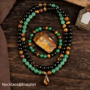Money Necklaces&Bracelet for Men Women Money Attraction Wealth Necklace Feng Shui Luck Protection Necklace 8MM Jade Beaded Necklaces Spiritual Birthday Jewelry Gifts for Friends