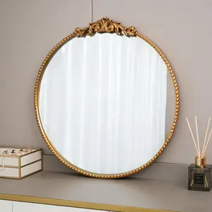 ZIYOO 24-Inch Round Ornate Gold Wall Mirror Vintage European-Style Decorative Wall Art with Crystal-Clear Reflection for Living Room Bedroom or Entryway