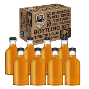 8-Pack 16 fl oz Stout Style Glass Bottles with 38 MM Caps for Secondary Fermentation