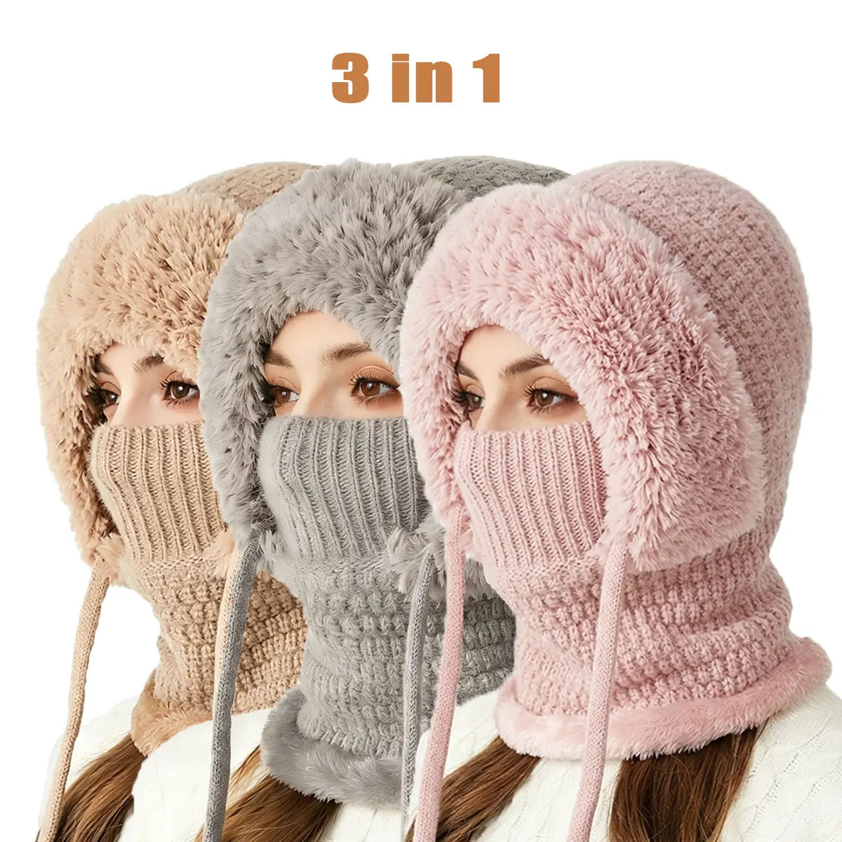 3PCS Winter Ladies Plush Hat - Three-in-One Plush Hat, Simple and Warm Design, Suitable for Daily Shopping, Holiday Travel, Perfect Gift