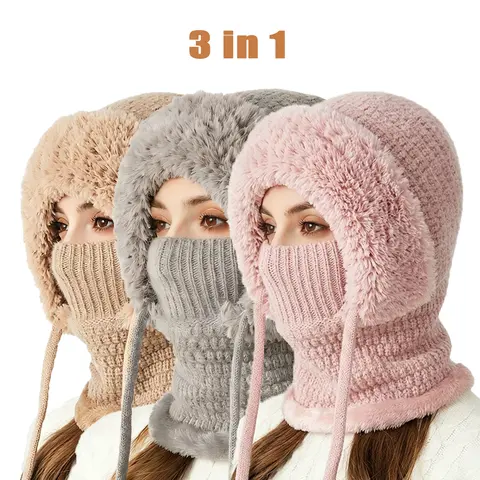 3PCS Winter Ladies Plush Hat - Three-in-One Plush Hat, Simple and Warm Design, Suitable for Daily Shopping, Holiday Travel, Perfect Gift