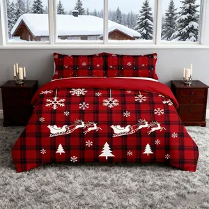 Christmas Print Bedding Set, Sleigh, Snowflake, Plaid Design, Decorative Bedding Set, Ideal for Bedroom, Hotel, Great Christmas Gift Idea