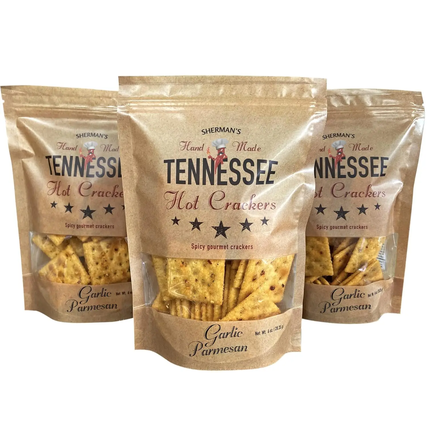 Sherman's Tennessee Hot Crackers, Garlic Parmesan Flavor 3 pack. (6oz each), Spicy Snack Crackers. Perfect for charcuterie, chili & soups, appetizers,