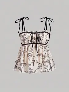 Women's Floral Print Cami Top, Casual Bow Decor Top for Summer, Fashion Women's Top for Daily Wear