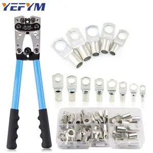 10-1 Awg Battery Terminal Crimping Tool with 60 Copper Ring Terminals, Suitable for 8 Sizes of Wire Connectors