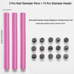 Trendy Nail Art Stamping Kit, Manicure Multi-Design DIY Nail Design Tools, Replaceable Stamp Pens with Pen Holder, Perfect Gift for Beginners