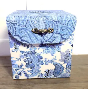 Fabric Covered Tissue Box Holder and Cover7, Elegant Home, Bath or Bedroom Decor, Delft Blue, White and Silver Paisley