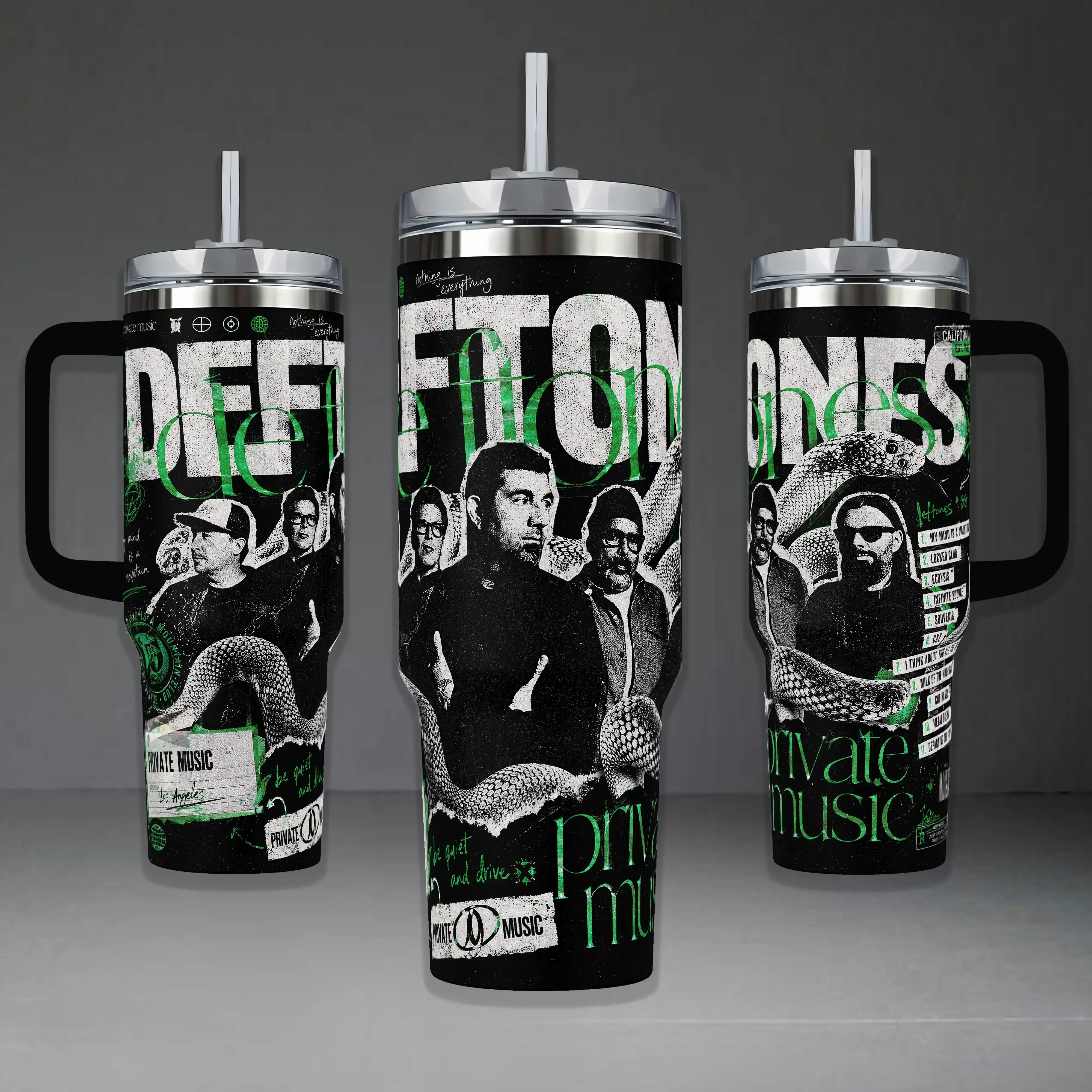 Deftones Band Tribute Tumbler, Around the Fur White Pony 40oz Cup with Handle, Alternative Metal Rock 20oz Stainless Steel Travel Mug, Music Fan Gift, Deftones Inspired Insulated Tumbler Featuring Epic Chino Moreno Graphic Design.