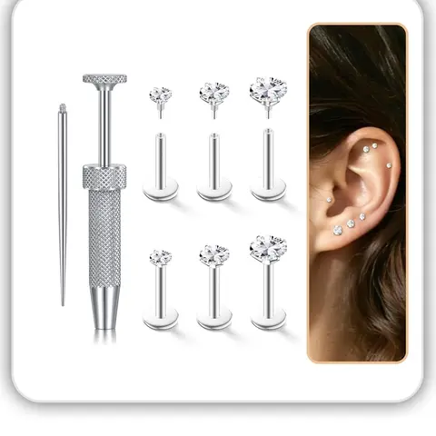3 Pairs/4 Pairs Hypoallergenic 18g Flat Back Stud Earrings Set with Tools, Surgical Steel Internal Thread Design Earring Sets for Multiple Piercing for Tragus Helix Cartilage Conch Nose Piercings