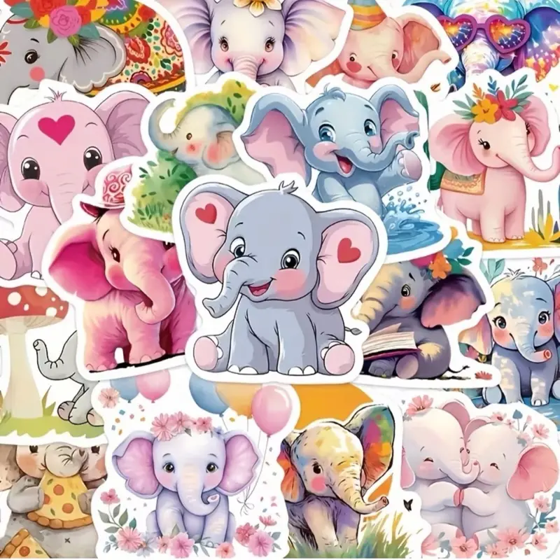 Adorable Elephant Stickers for Kids - 50 Unique Designs - Perfect for Scrapbooking, Laptop, and Water Bottle Decor - High-Quality Vinyl Material - Fun and Colorful Elephant Stickers for Children