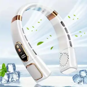 Hanging Neck Fan Digital Display with Colorful Atmosphere Light, USB Charging 5-speed Adjustable LED Colorful Atmosphere Light 360° Cooling Portable, mothersdaygift#Summervibes
