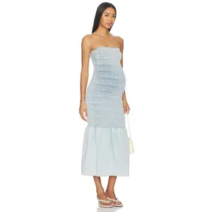 BUMPSUIT Denim Smocked Dress in Light Blue