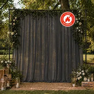 10ft x 10ft Chiffon Backdrop Curtain Panel – Black Durable Flame Resistant Sheer Draping Fabric with Rod Pocket