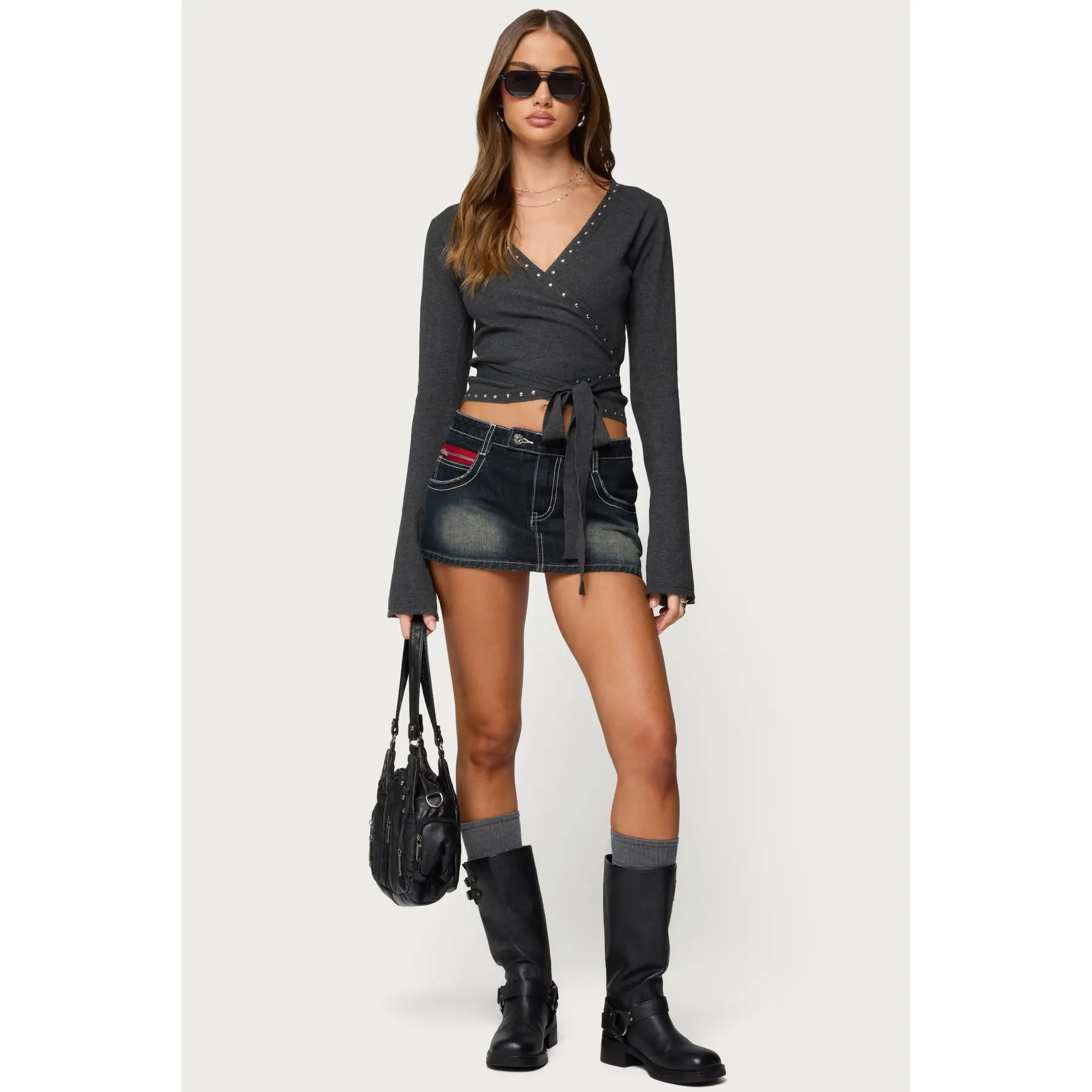Jakari Contrast Stitch Denim Mini Skort
