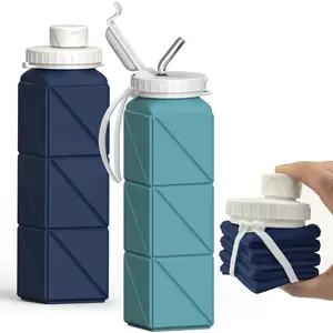 Collapsible Water Bottles 20.6oz 2 Pack, Silicone Foldable Portable Water Bottle, BPA-Free, Leakproof Reusable  Travel Camping Hiking Cycling Yoga Sports Outdoor (Blue+DarkBlue)