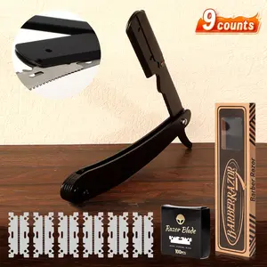 Professional Manual Razor Set, 9 Counts/set Including 1 Razor Holder & 6 Blades Protective Net & 1 Box Blades & 1 Box, Men's Beard Care Tool for Daily Use, Shaving Razors