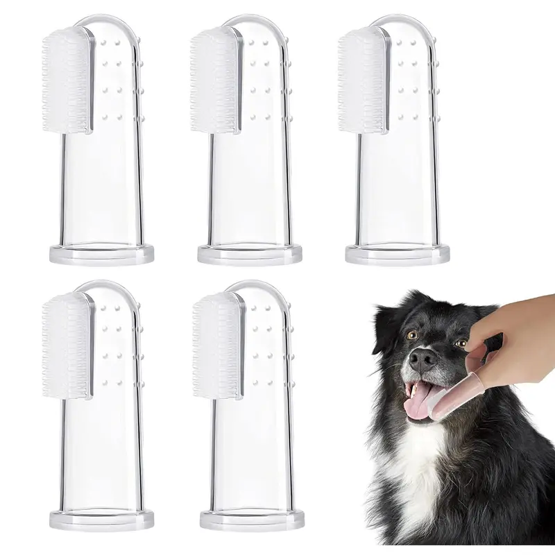 Dog Finger Toothbrush Set, 5 Counts/set Finger Toothbrush with Silicone Bristles & 16 Round Particles, Pet Oral Care & Oral Hygiene Tool for All Pets