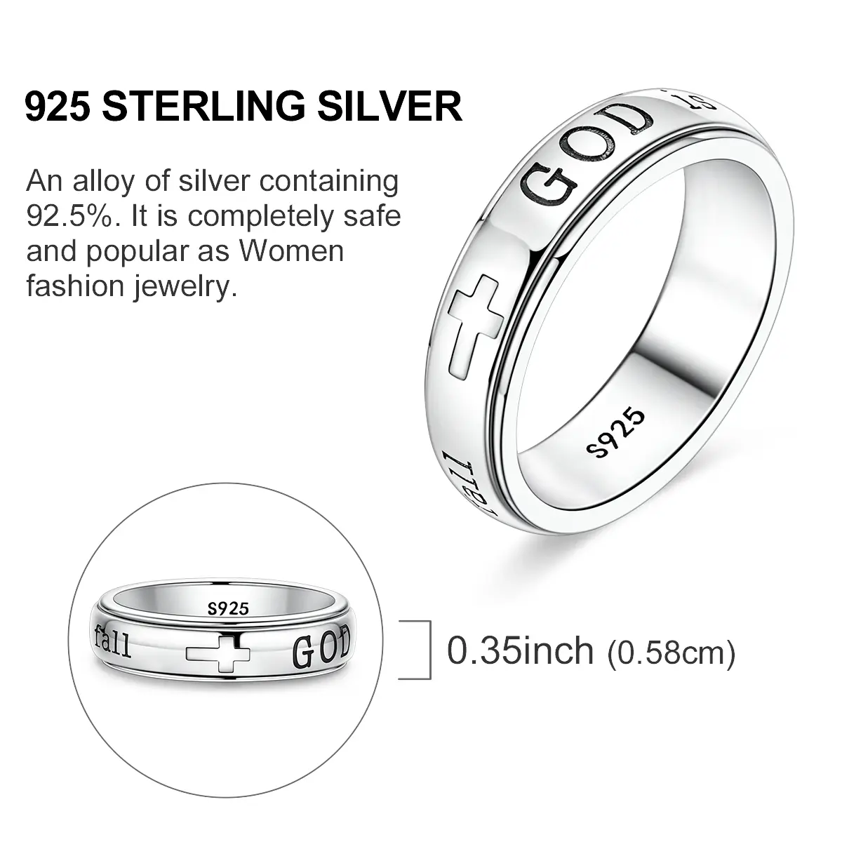 925 Silver Plated Spinner Ring