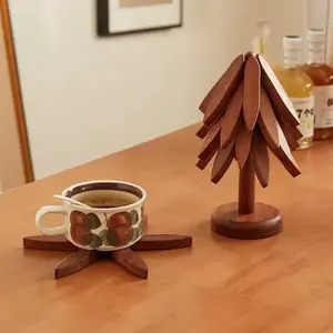 New Wooden Coasters Set for Hot Dishes -Christmas Tree Design! Foldable Kitchen Decorfor Pots, Bowls, Cups & Hot Pots Kitchenware