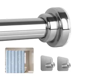 Shower Curtain Rod with 2 Hooks, Adjustable 31-80 inch Spring Tension Stainless Steel Telescoping Rod No Drill for Bathroom