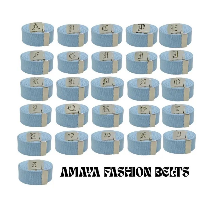 Baby Blue Old English Buckle with belt/ Canvas belts/ Adjustable belts/ Men and Women belts