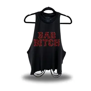BAD B*TCH RED RHINESTONES ROAD RASH CROP TANK TOP