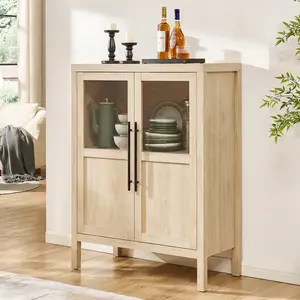 [NEW PRODUCT - FLASH SALE] Garvee Sideboard Buffet Cabinet with Glass Doors, 29" Large Buffet Cabinet with Storage, Modern Farmhouse Storage Cabinet Table for Kitchen Dining Room, Living Room(Glass with 2 Door, Pear Wood)