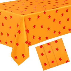 3PCS Anime-Inspired Tablecloth Set – Yellow and Red Star Print Plastic Table Covers (108 x 54 in) for Birthday Parties and Themed Event Decorations